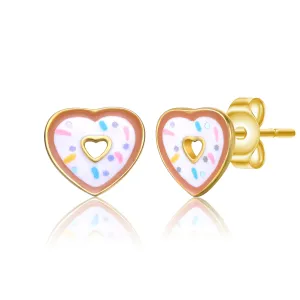 14k Gold Plated Sprinkled Donut Heart Halo Stud Earrings