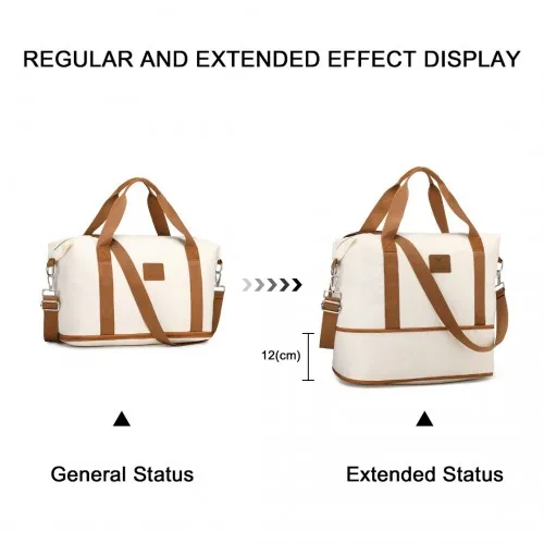 36L Expandable Water-Resistant Travel Tote Set with Cosmetic Pouch - Beige & Brown Carry-On Duffel Bag