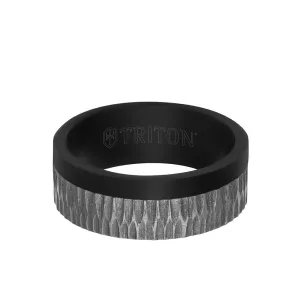 8MM Black Tantalum Ring - Brushed Grey Asymmetrical Inlay and Flat Edge