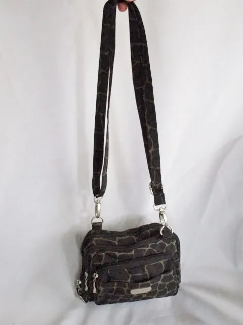 BAGGALLINI GIRAFFE shoulder travel flap bag mini purse crossbody BLACK BROWN Nylon