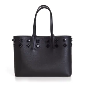 Black Leather Cabata N/S Mini Spikes Tote Bag