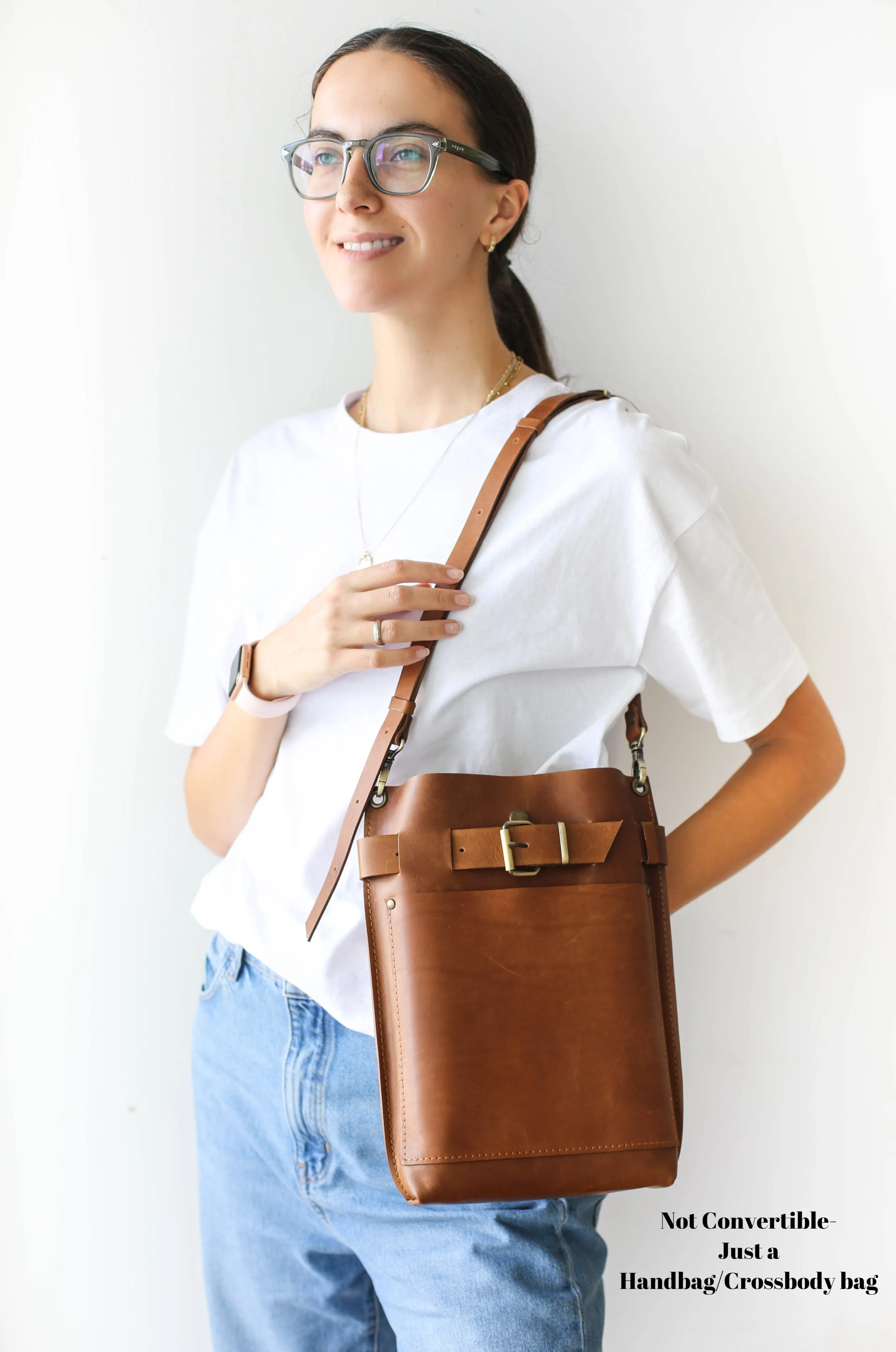 Brown Standard Leather Bag w/Front Pocket