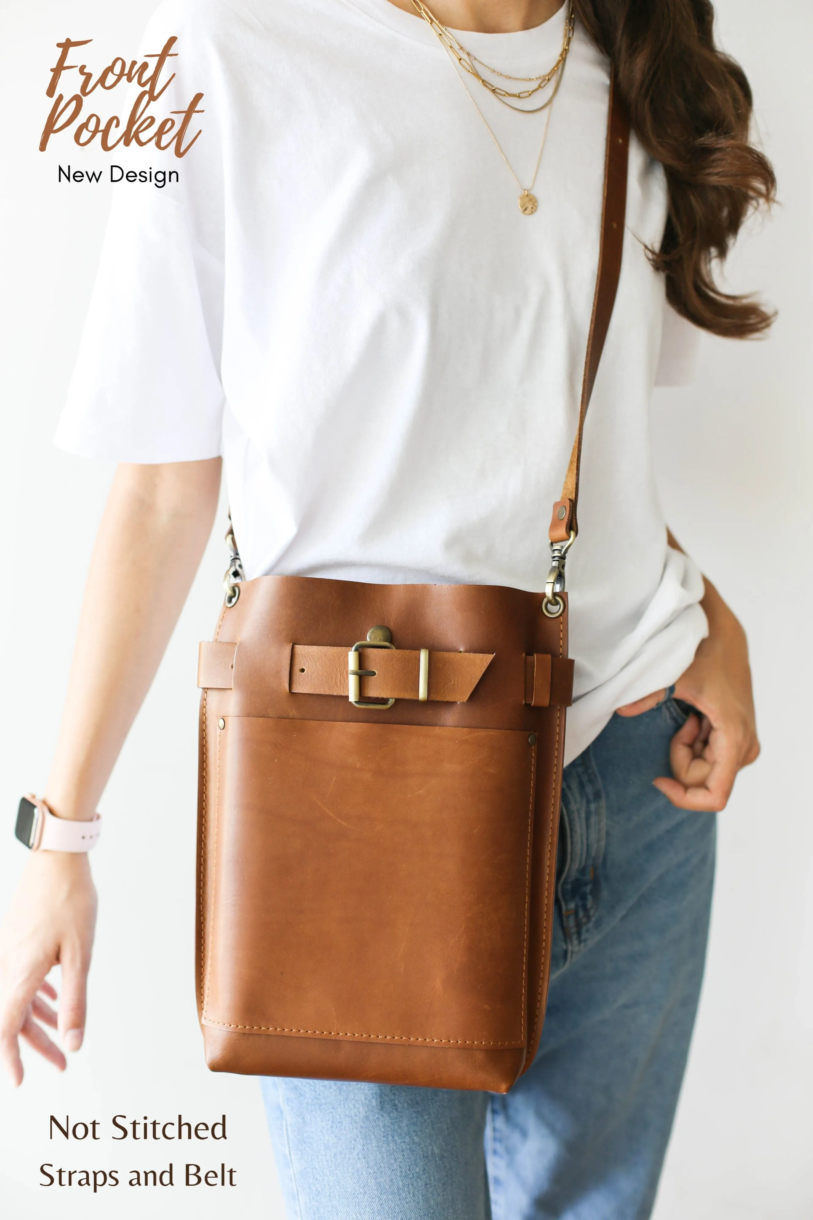 Brown Standard Leather Bag w/Front Pocket