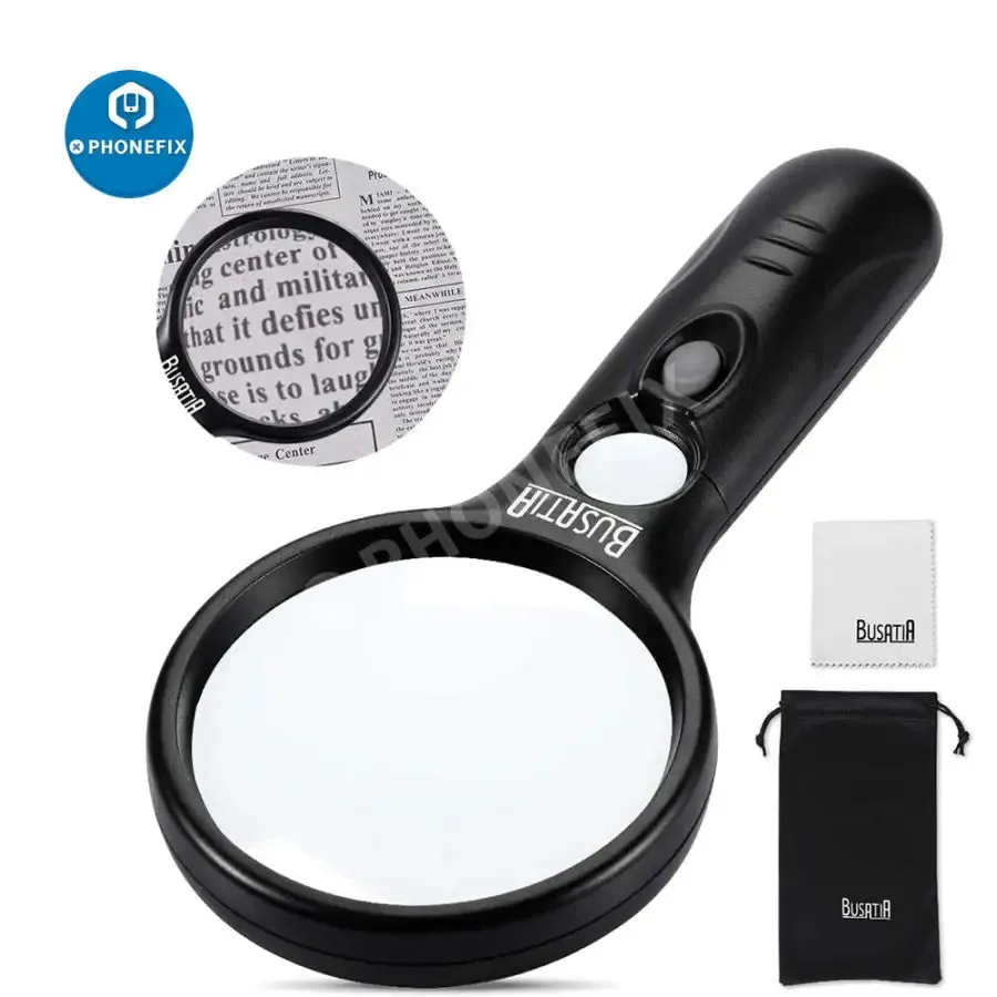 BUSATIA 3X 45X LED Illuminated Magnifier For Reading/Soldering/Jewelry