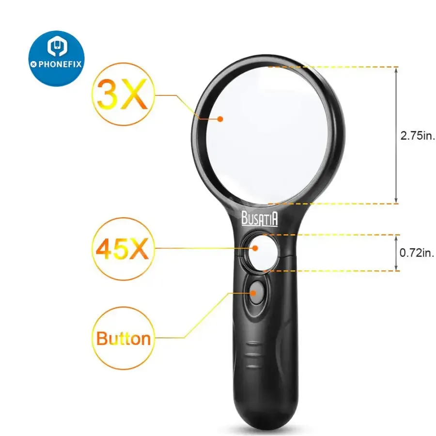 BUSATIA 3X 45X LED Illuminated Magnifier For Reading/Soldering/Jewelry