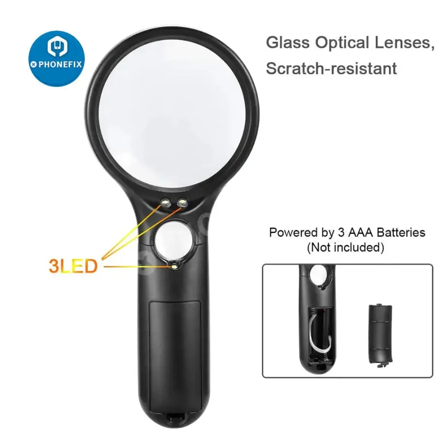 BUSATIA 3X 45X LED Illuminated Magnifier For Reading/Soldering/Jewelry