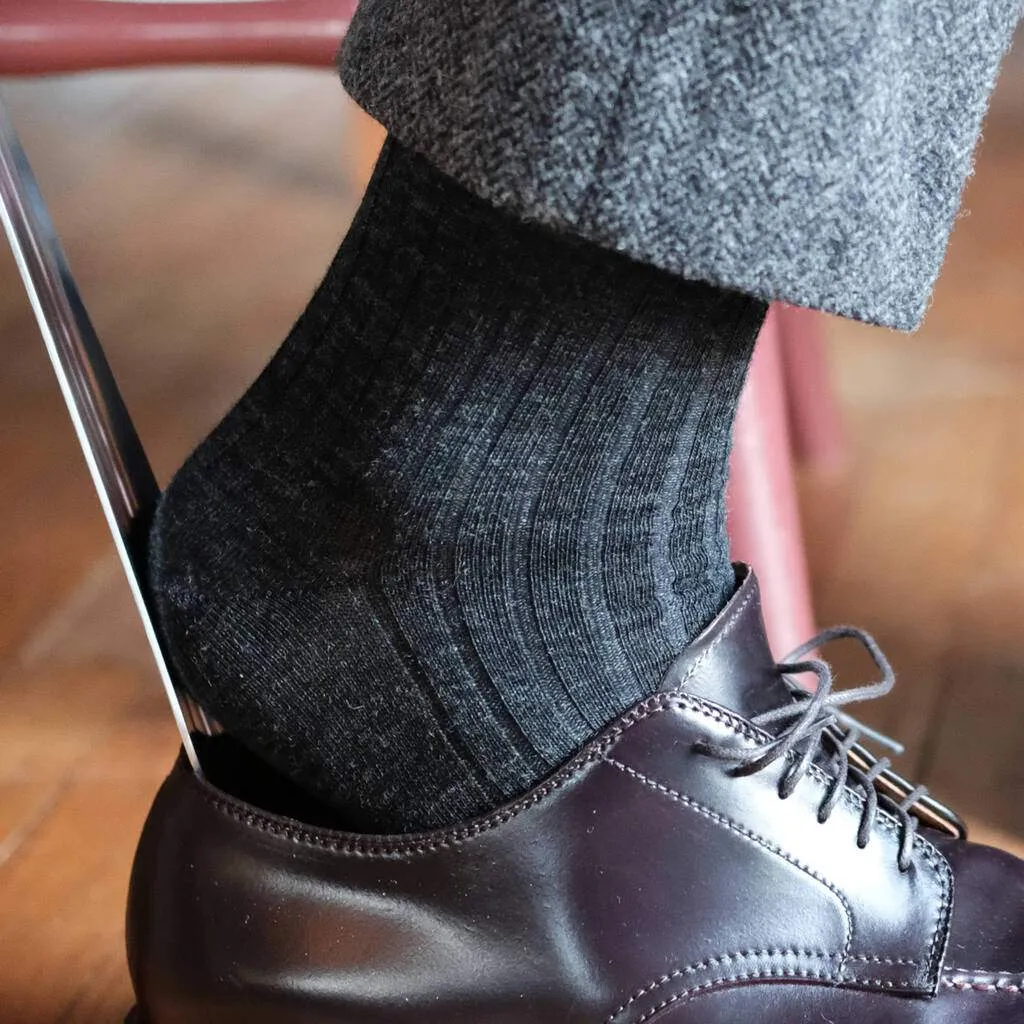 Charcoal Merino Wool Mid Calf Dress Socks