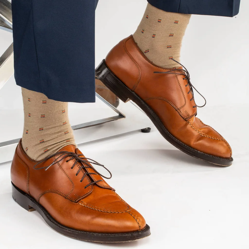 Colorful Square Knots on Khaki Merino Wool Over the Calf Dress Socks