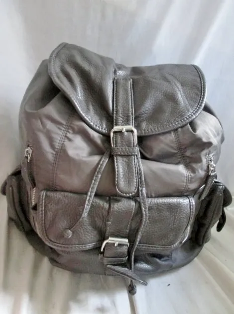 DEUX LUX Faux Leather BACKPACK Shoulder Rucksack Travel Book BAG GRAY Vegan Charcoal