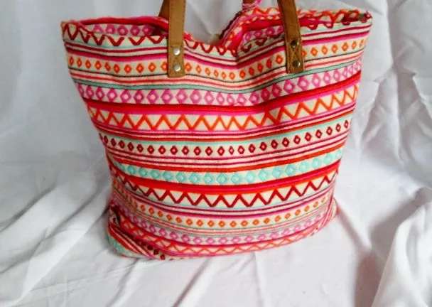 Embroidered OR HIPPY Tote Bag Satchel Shopper PINK Ethnic Fringe Tassel ZIGZAG