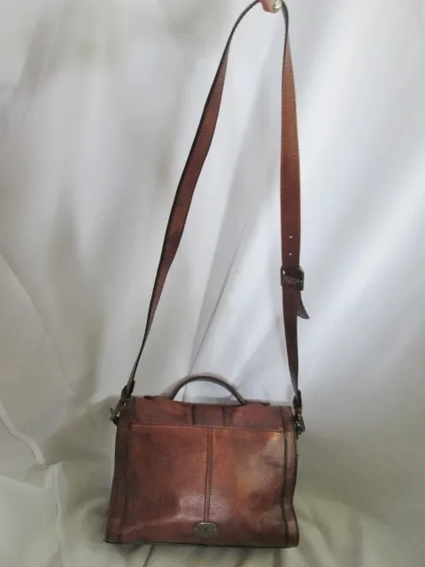 FOSSIL VINTAGE leather messenger crossbody shoulder flap hobo bag BROWN KEY M