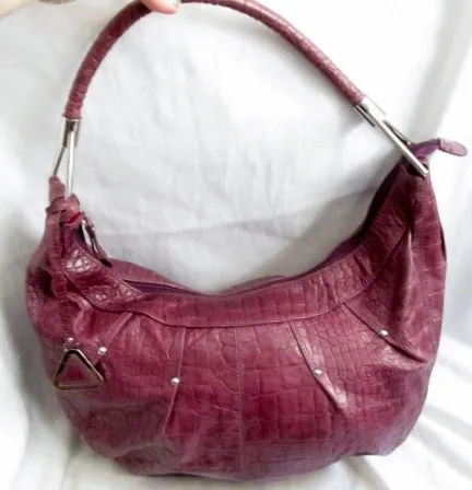 FRANCO SARTO Croc Leather Rouched Purse Shoulder Bag Satchel PURPLE Hobo Boho