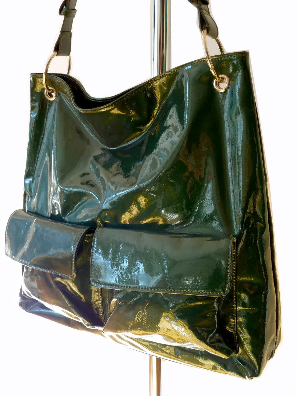 Gapock X Crossbody Travel Bag Patent Leather Espresso