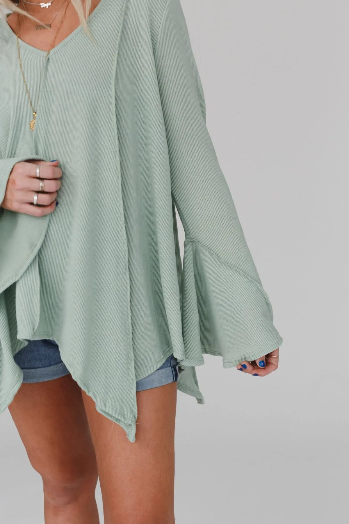 Golden Hour Long Bell Sleeve Top - Sage