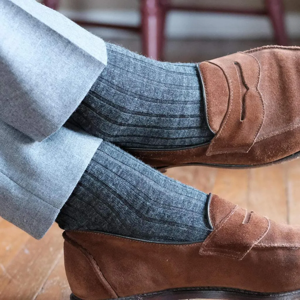 Grey Heather Merino Wool Mid Calf Dress Socks