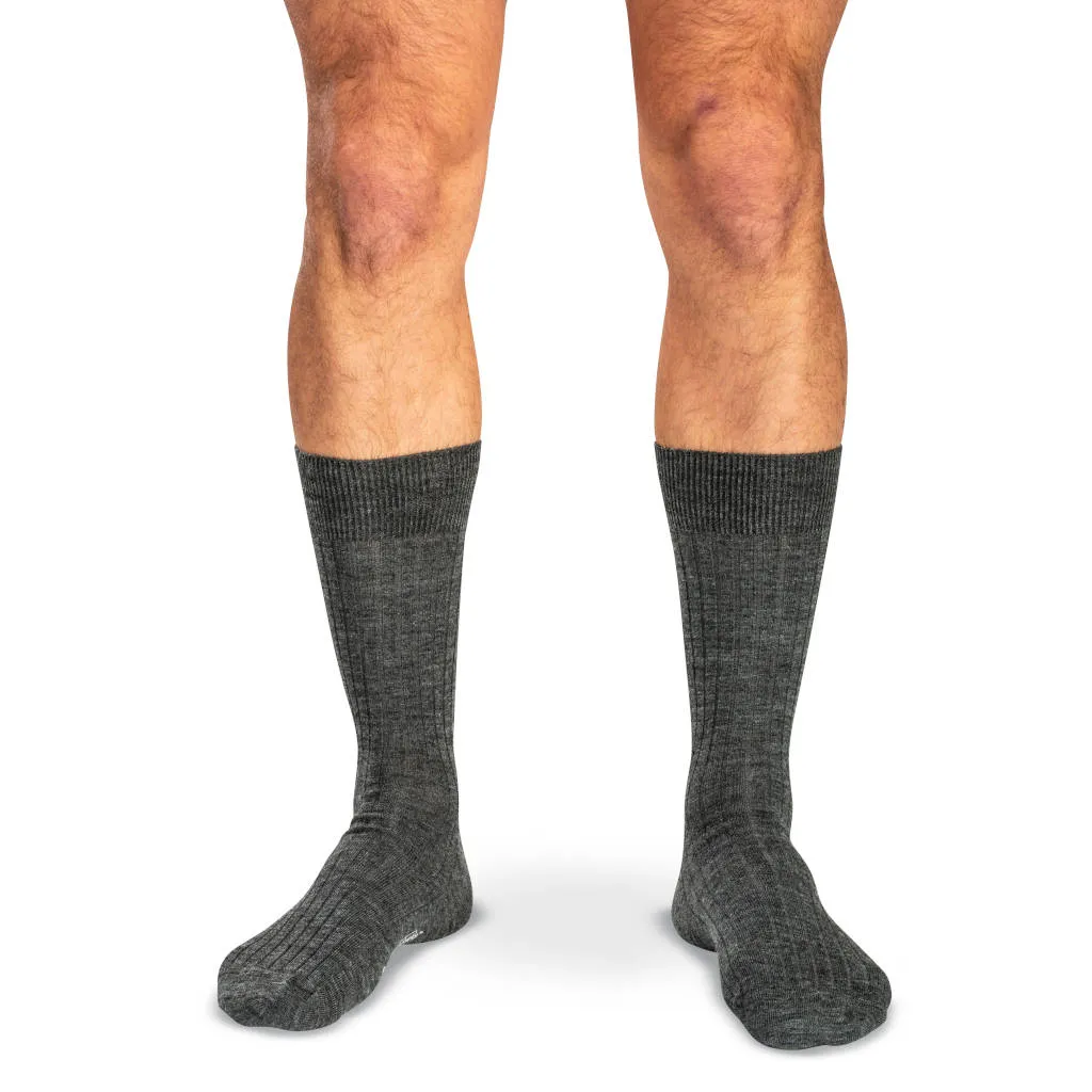 Grey Heather Merino Wool Mid Calf Dress Socks