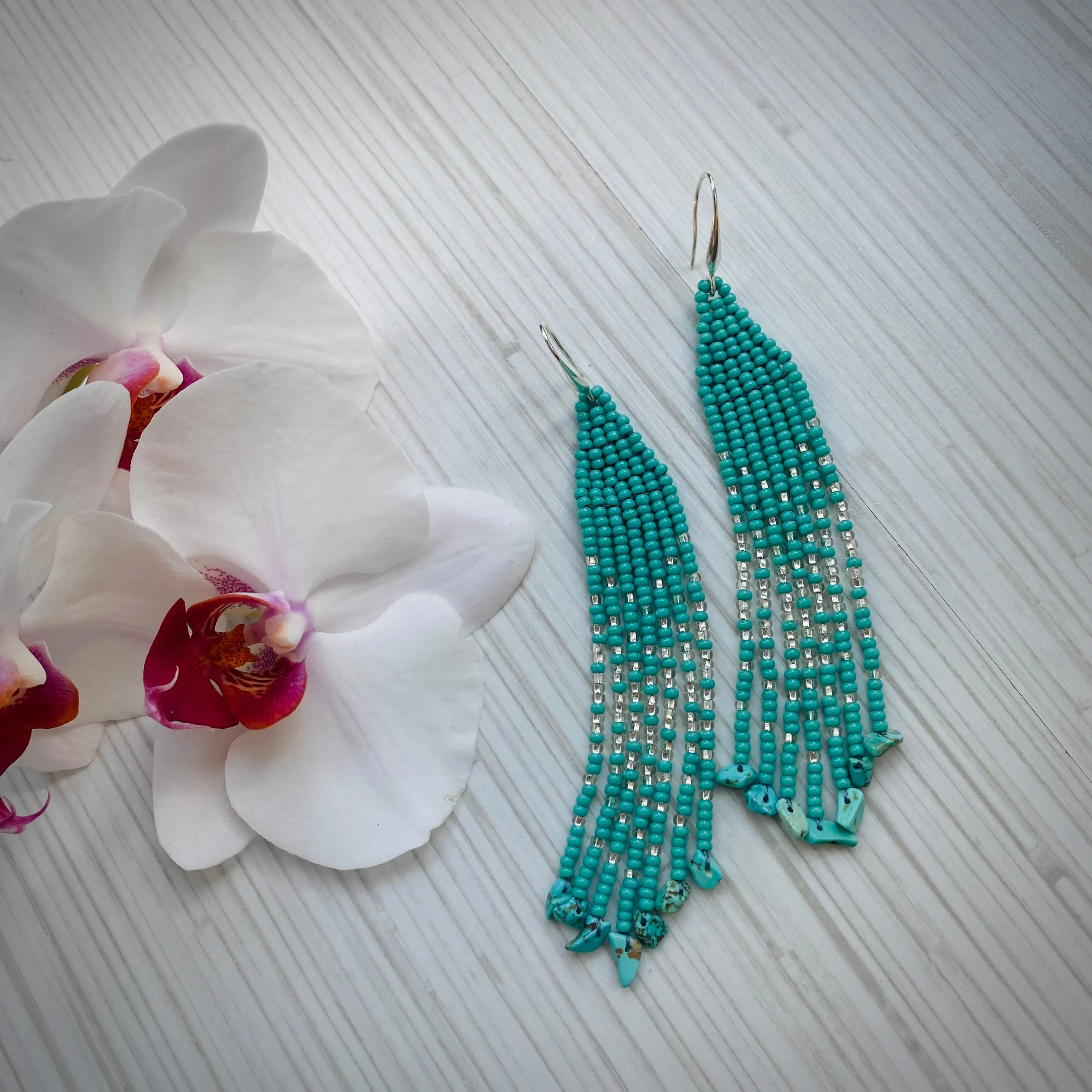 Handmade Bohemian Dainty Turquoise Beaded Earrings for Women