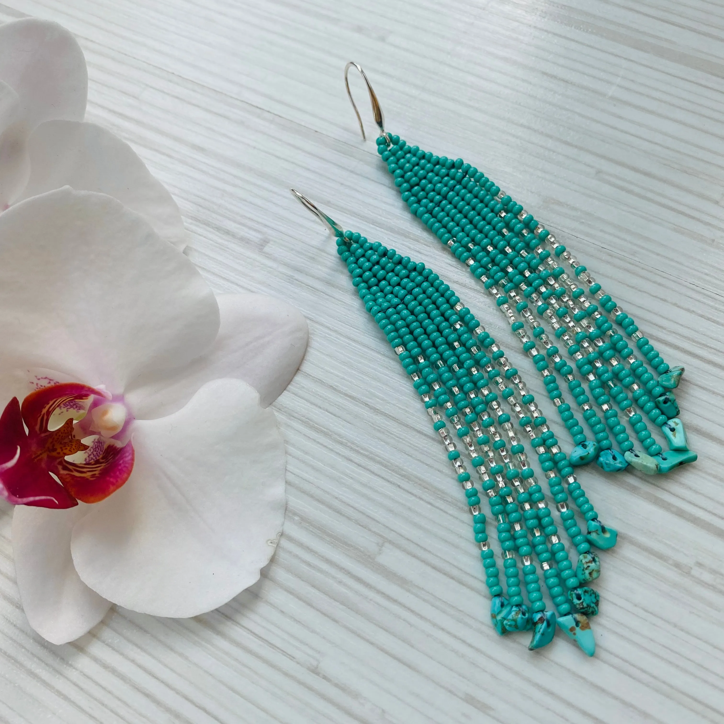 Handmade Bohemian Dainty Turquoise Beaded Earrings for Women