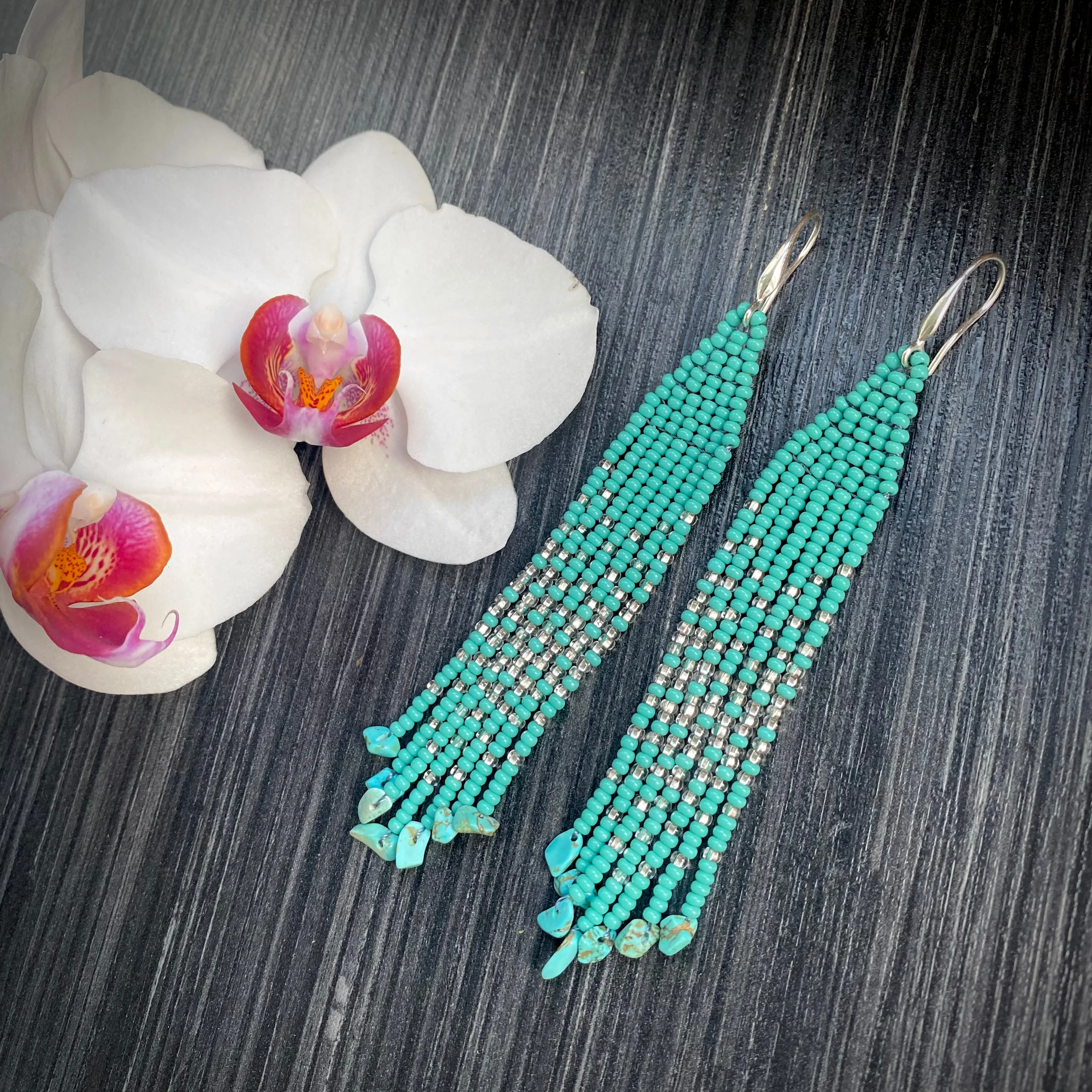 Handmade Bohemian Dainty Turquoise Beaded Earrings for Women