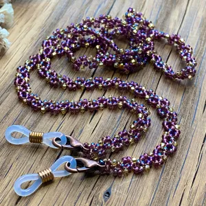 Handmade Dainty Boho Gold Purple SeedBeaded Glasses Chain