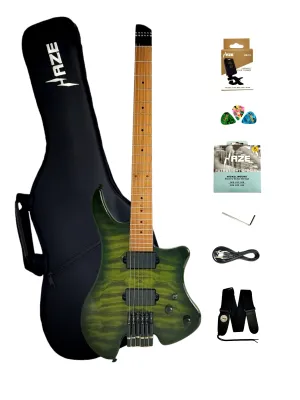 Haze Headless HH Maple HHL Electric Guitar - Green HL1APQTGR