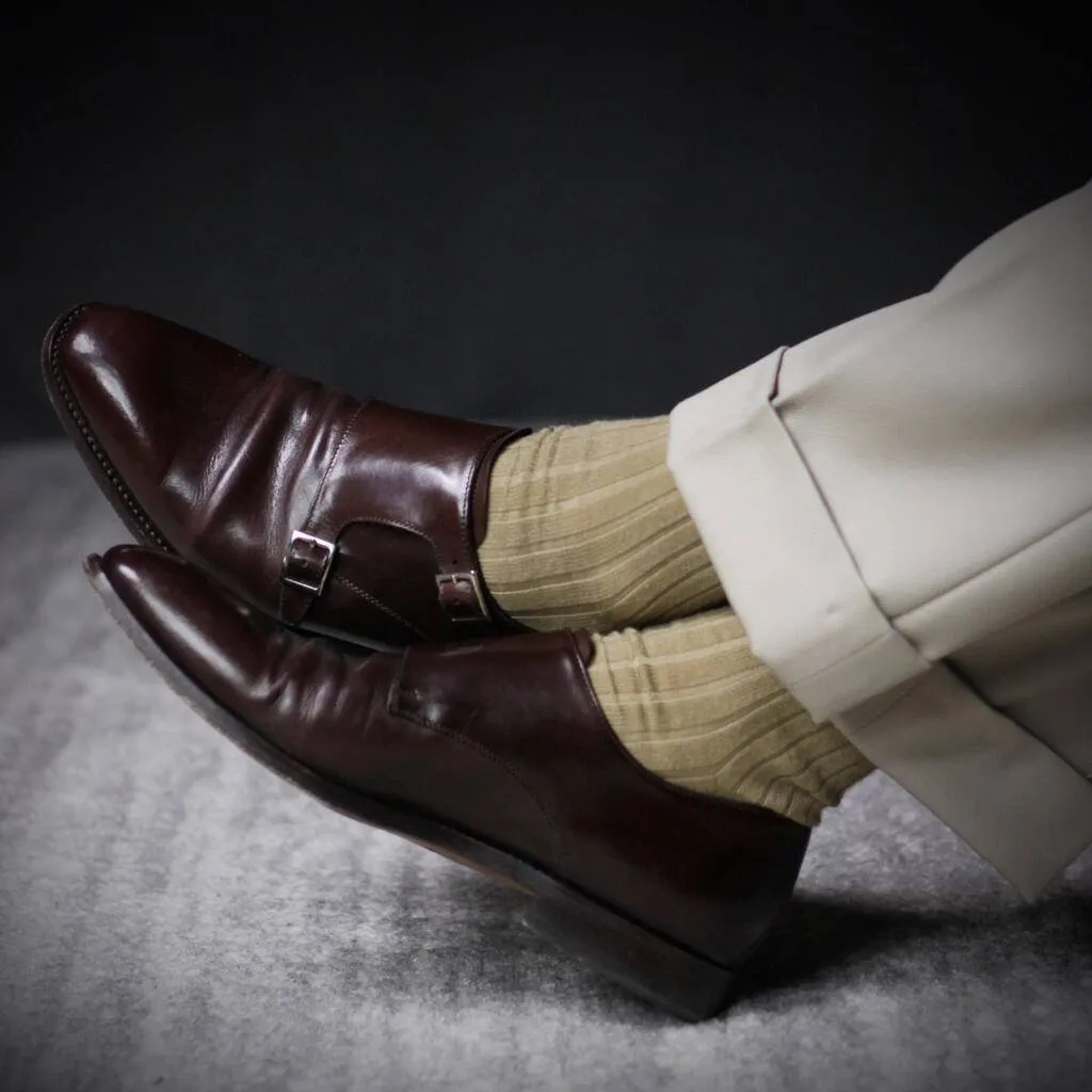 Khaki Merino Wool Mid Calf Dress Socks