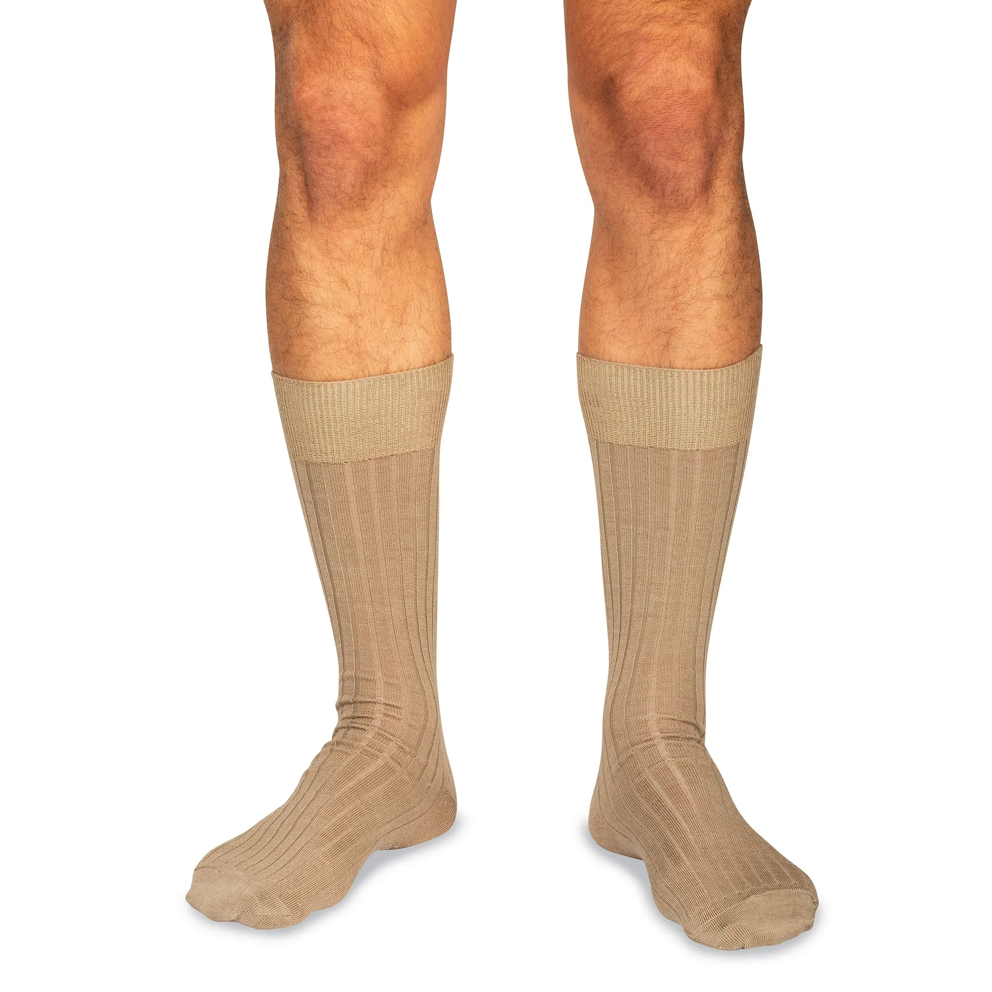 Khaki Merino Wool Mid Calf Dress Socks