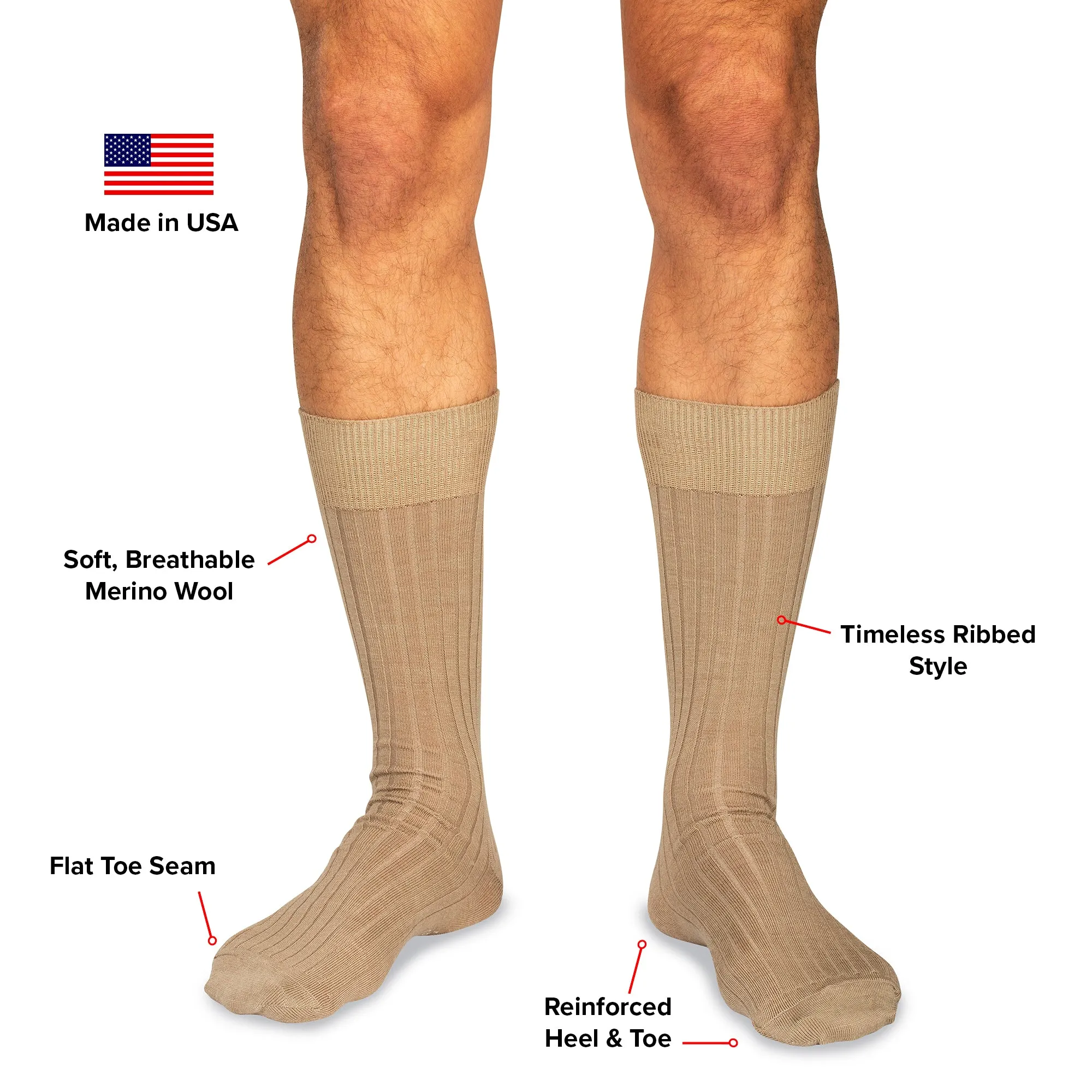 Khaki Merino Wool Mid Calf Dress Socks