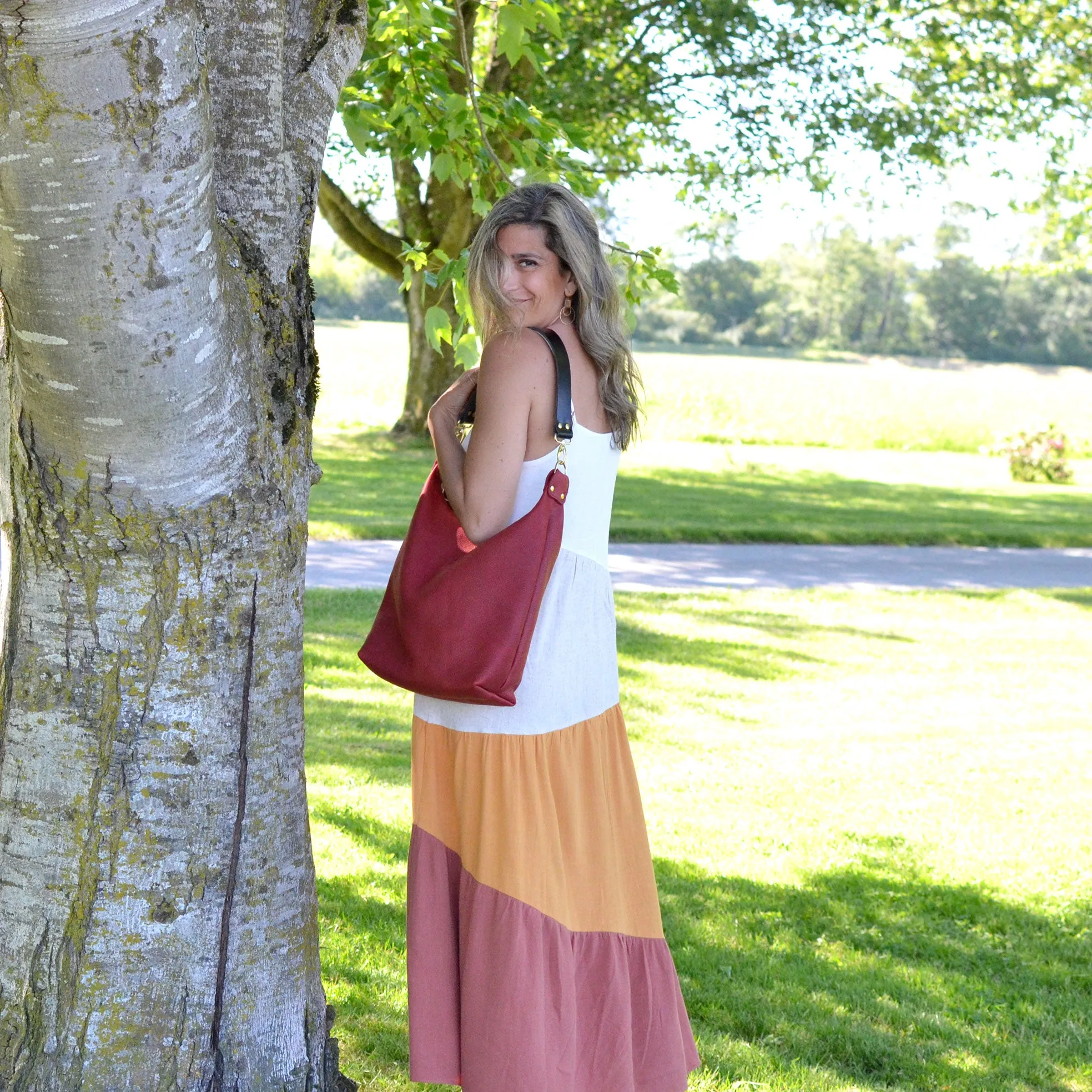 Leather BUCKET Crossbody Bag - Red Leather