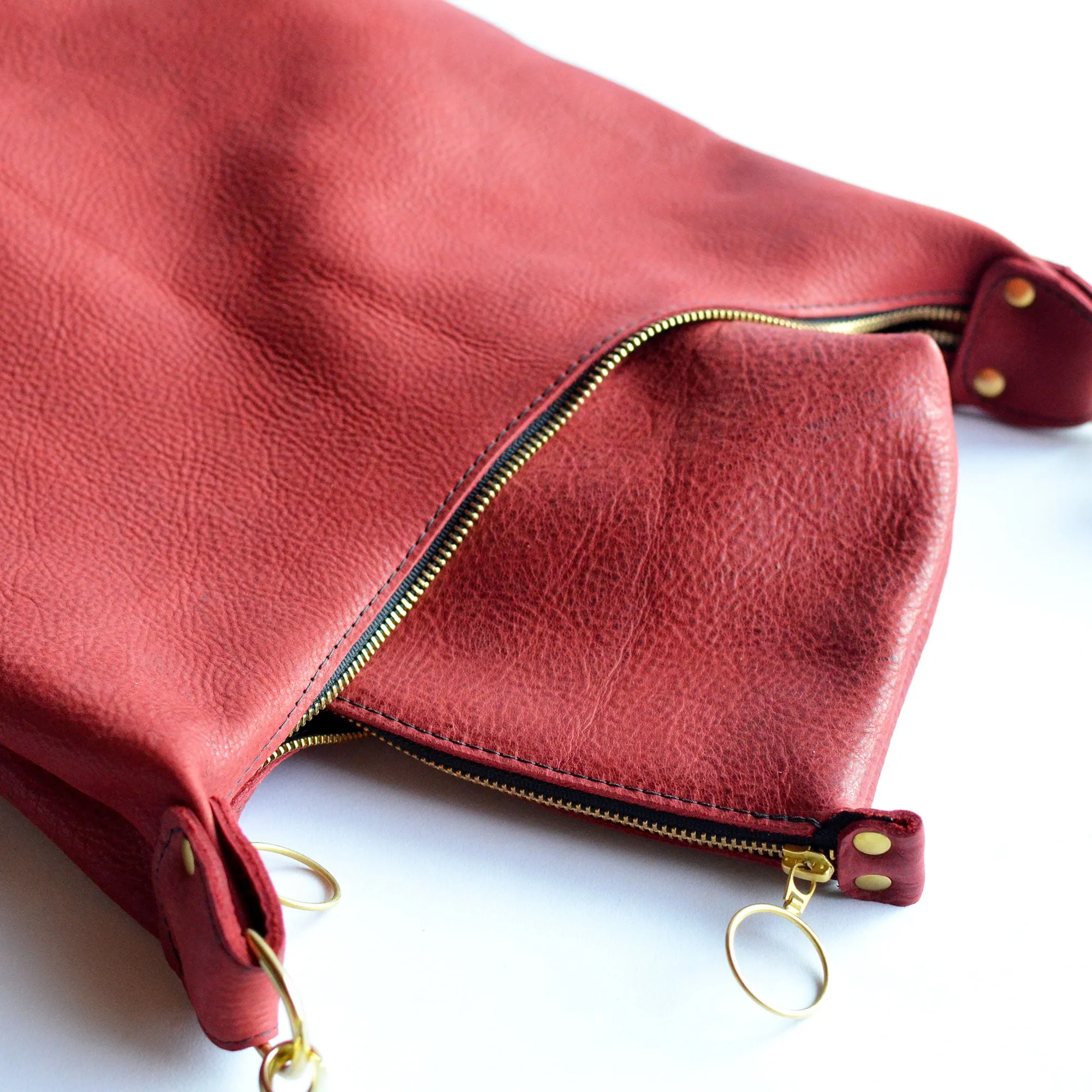 Leather BUCKET Crossbody Bag - Red Leather