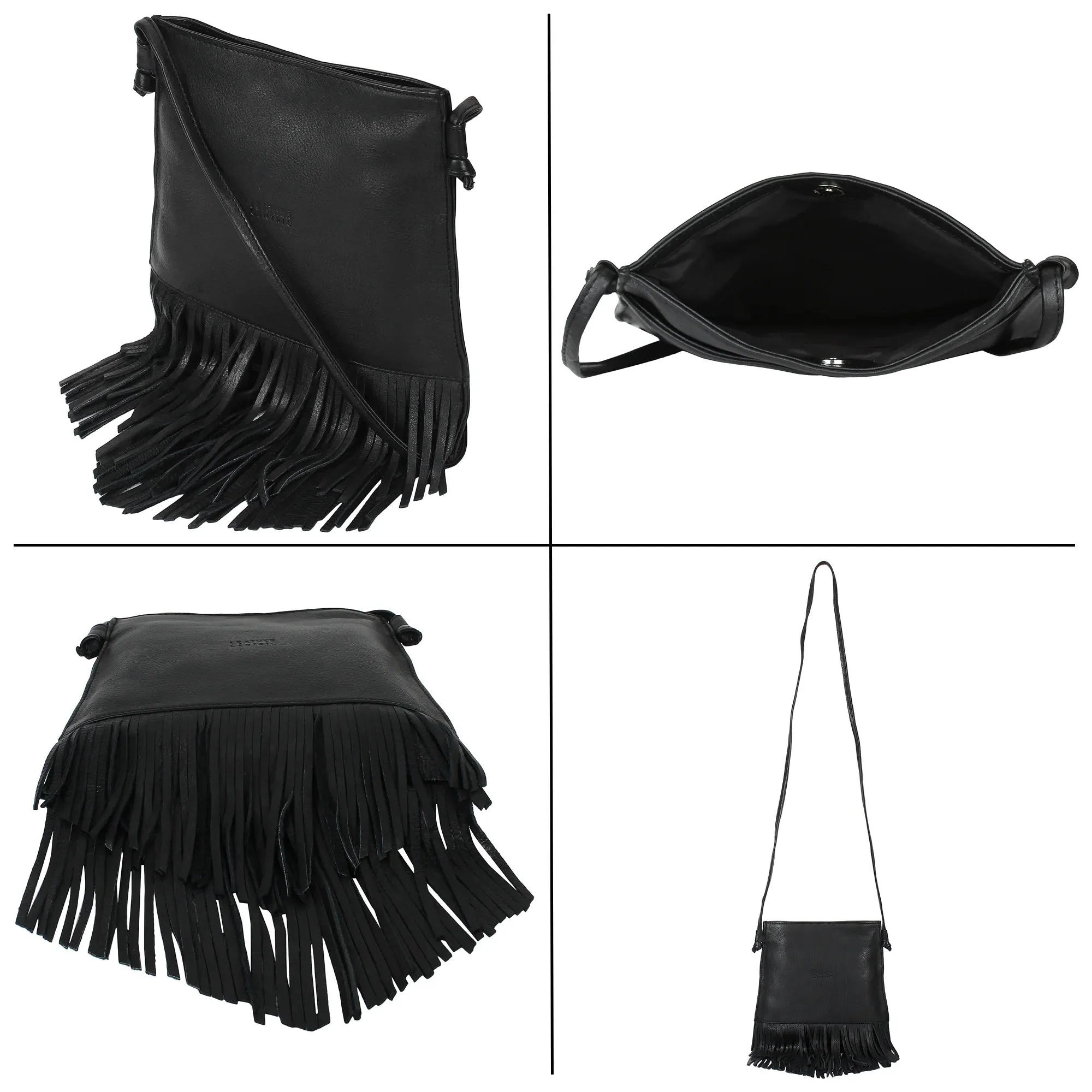 Leather Fringe Hobo Bag for Women (Medium, Black)