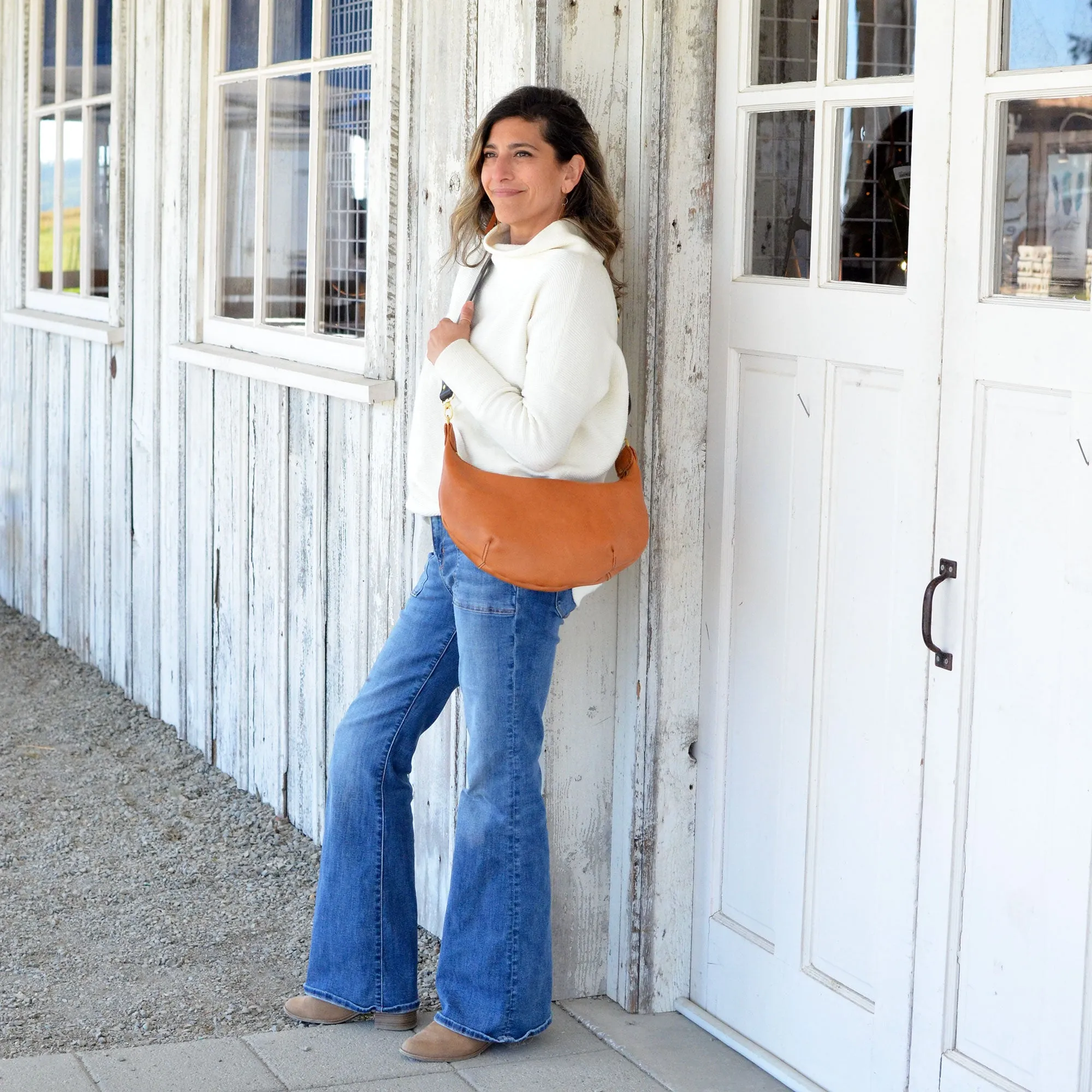 Leather HOBO Crossbody Bag - Amber Leather