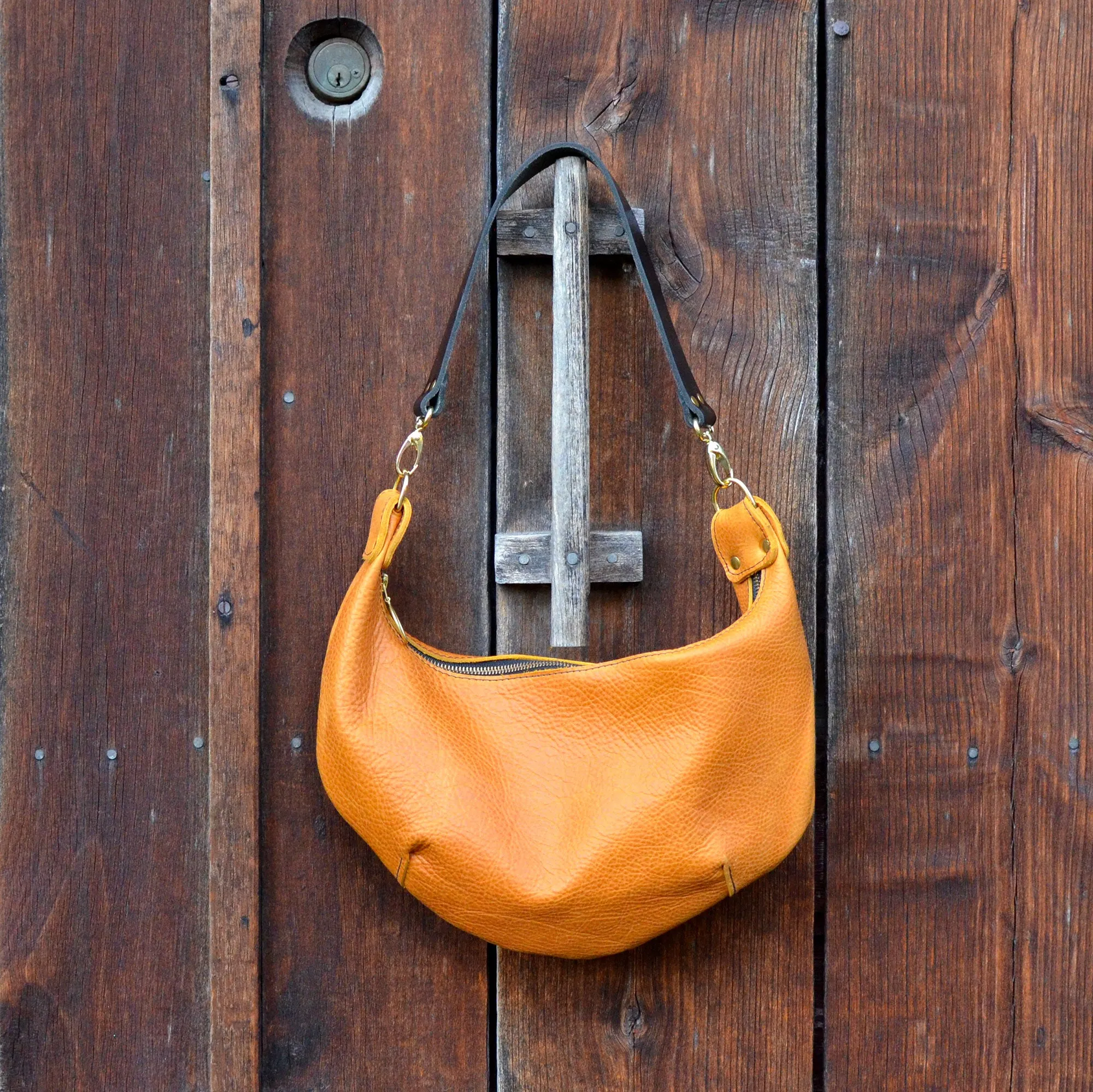 Leather HOBO Crossbody Bag - Amber Leather