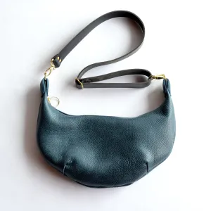 Leather HOBO Crossbody Bag - Navy Blue Leather