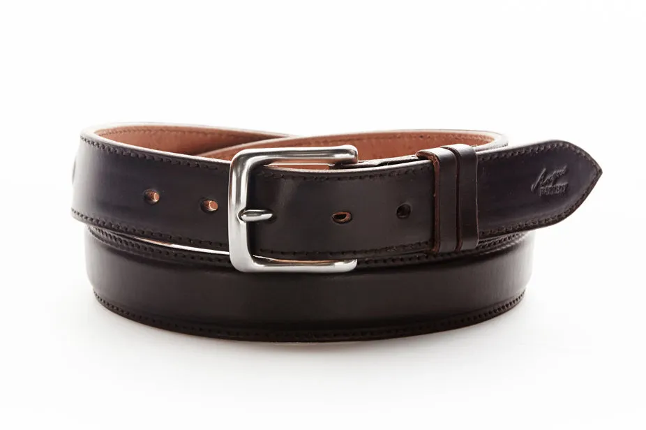 London Leather Belt with Stainless Steel Buckle (Dark Chocolate)