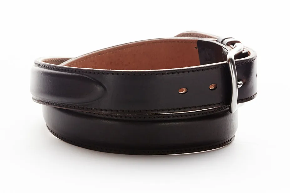 London Leather Belt with Stainless Steel Buckle (Dark Chocolate)