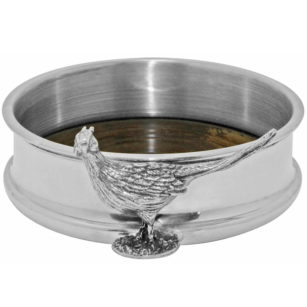 Luxury Pewter Wine Bottle Coaster with Pheasant Adornment