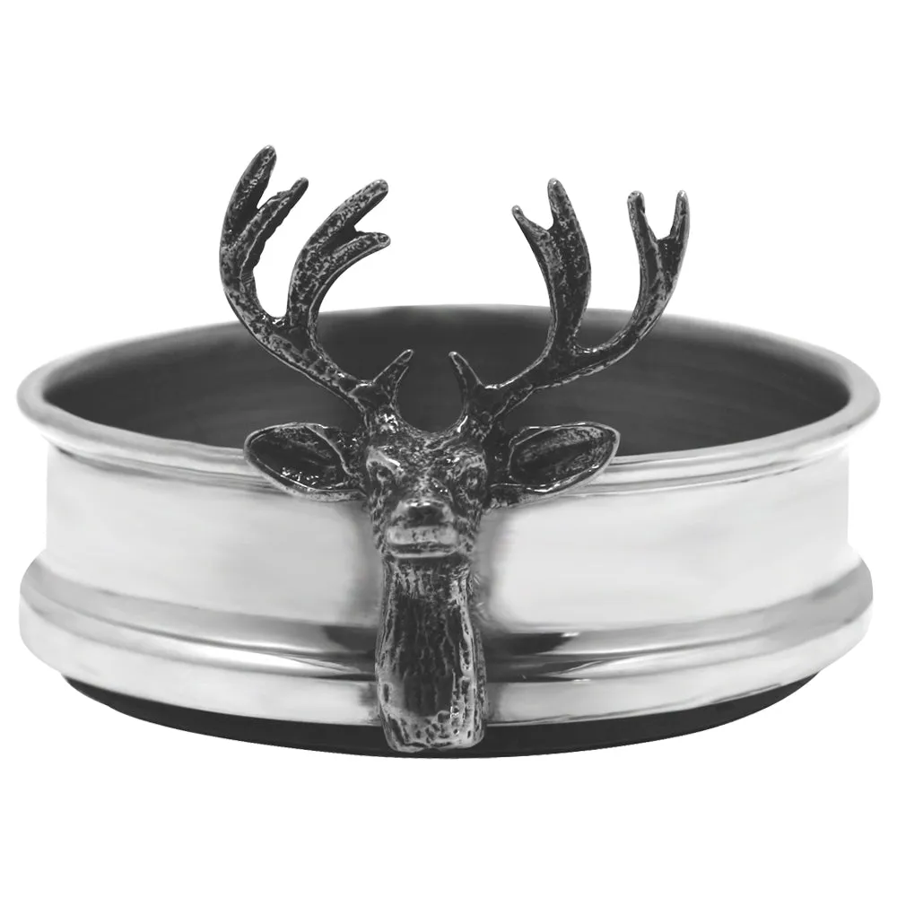 Luxury Pewter Wine Bottle Coaster with Stag Adornment