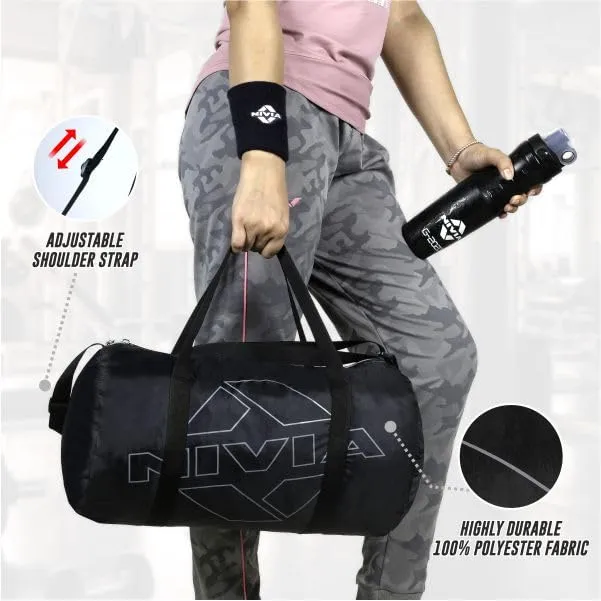 Nivia Enfold 2.0 Duffle Polyester Gym Bags/Adjustable Shoulder Bag for Men/Unisex Sports Carry Bag / 18L Quick Access Pocket/Black - Orange (Black-Grey)