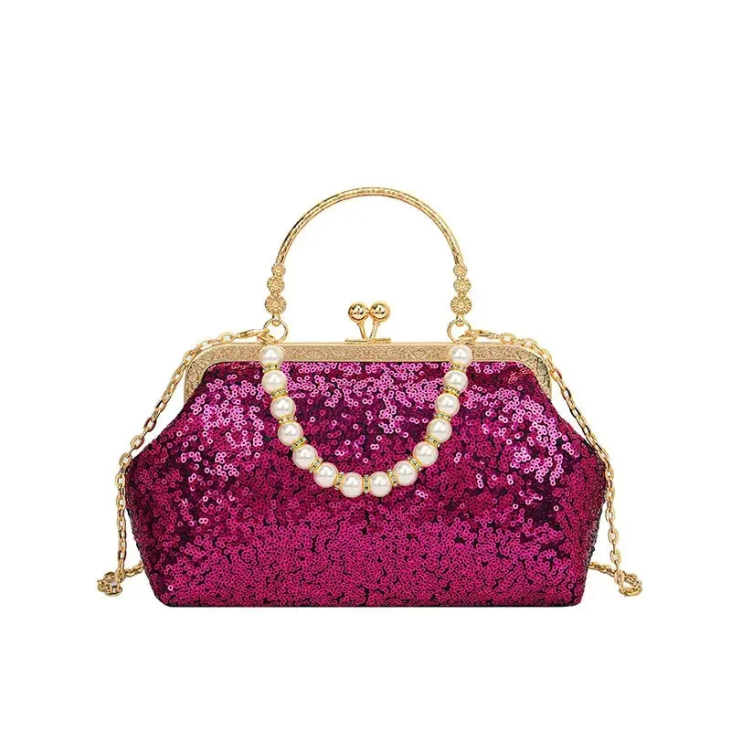 Pink Glitter and Pearl Vintage Style Purse