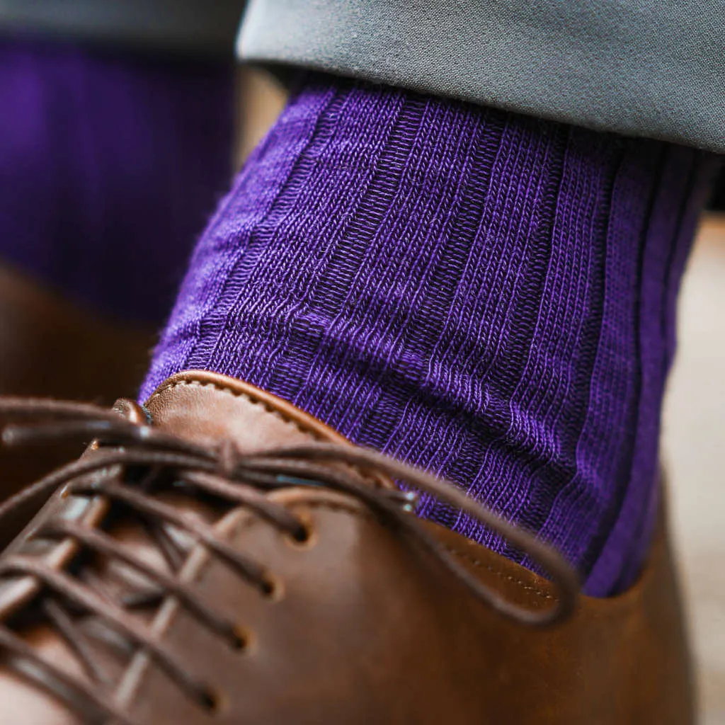 Purple Merino Wool Over the Calf Dress Socks