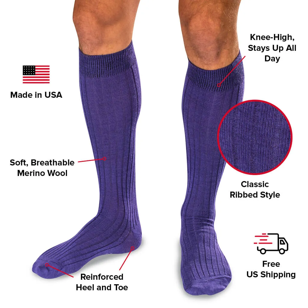 Purple Merino Wool Over the Calf Dress Socks