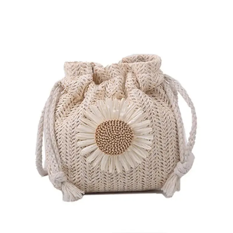 Rattan Woven Women Straw Bag Handbag Knit Flower Summer Beach Woman Shoulder Messenger Khaki Beige Bags Fashion Creative