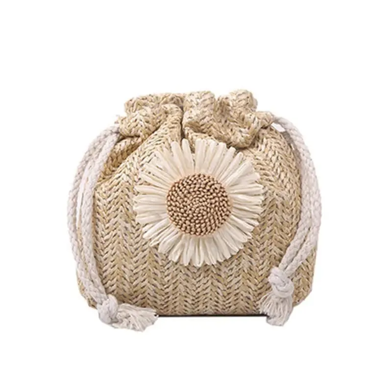 Rattan Woven Women Straw Bag Handbag Knit Flower Summer Beach Woman Shoulder Messenger Khaki Beige Bags Fashion Creative