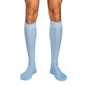 Sky Blue Merino Wool Over the Calf Dress Socks