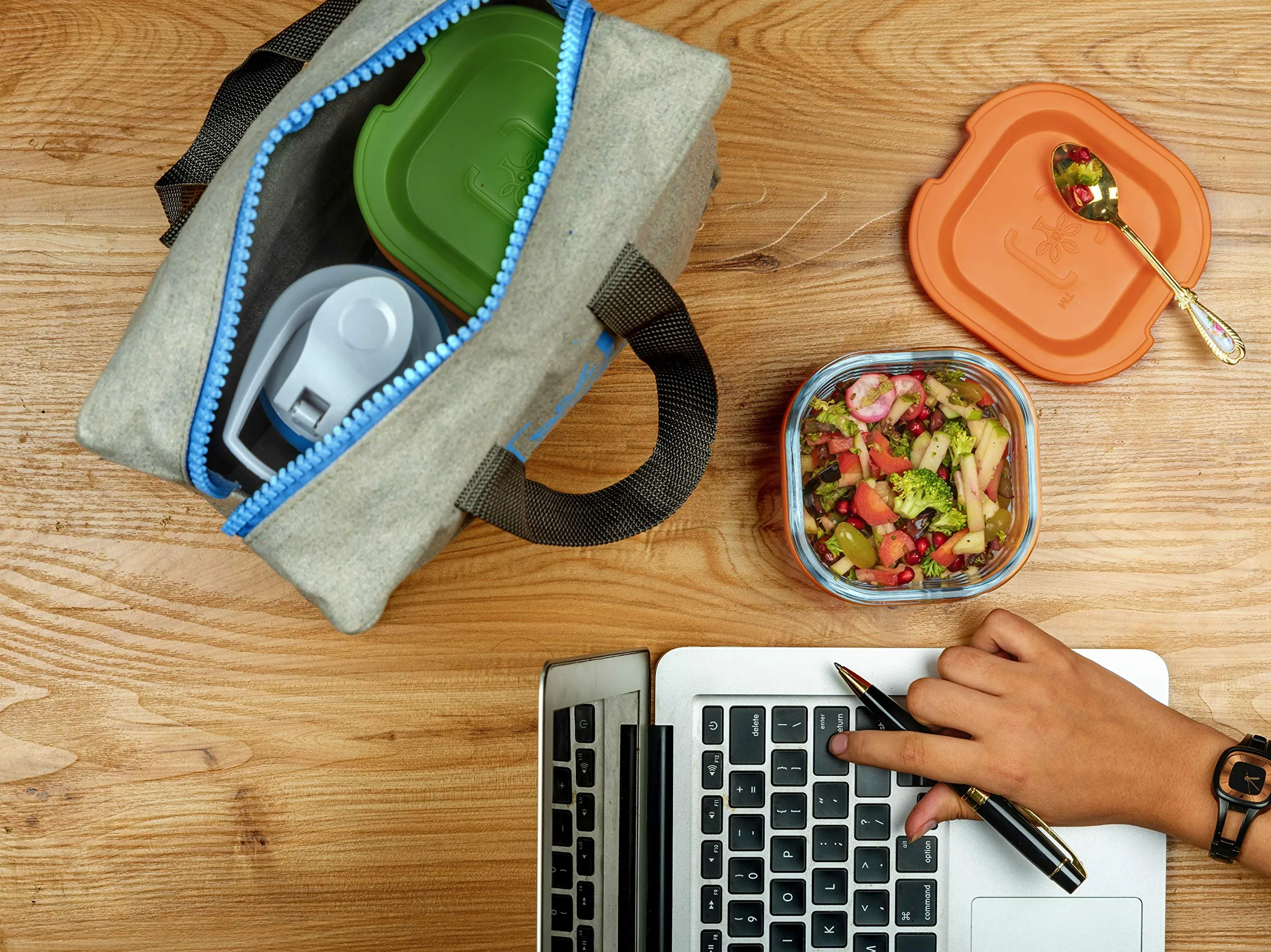 TintBox Premium Glass Lunch Box with Protective Silicone Sleeve | Glass Tiffin Box with Canvas Lunch Bag | Borosilicate Lunch Boxes for Office Men & Women | 300ml | Set of 2, Oasis Blue